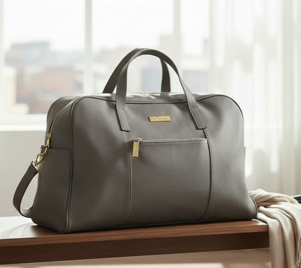 Joy & Iman Gray Leather Travel Duffle Bag 19x13x9 Weekender Overnight Carry On